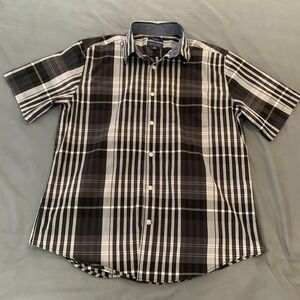Mason James Shirt Mens Medium Black Plaid Short Sleeve Button Front Stretch